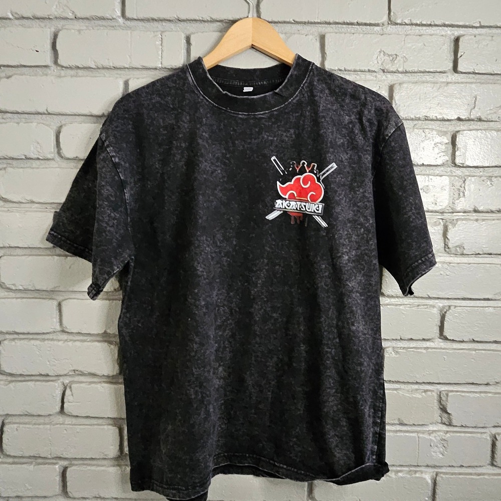 Naruto Akatsuki Acid Wash Graphic T-Shirt Mens Medium Gray Anime Streetwear‎